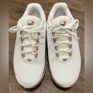 Nike White Sneakers with Rose Gold and Yellow Air Max Detail